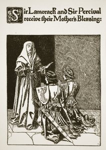 Sir Lamorack y Sir Percival reciben la bendición de su madre, ilustración de 